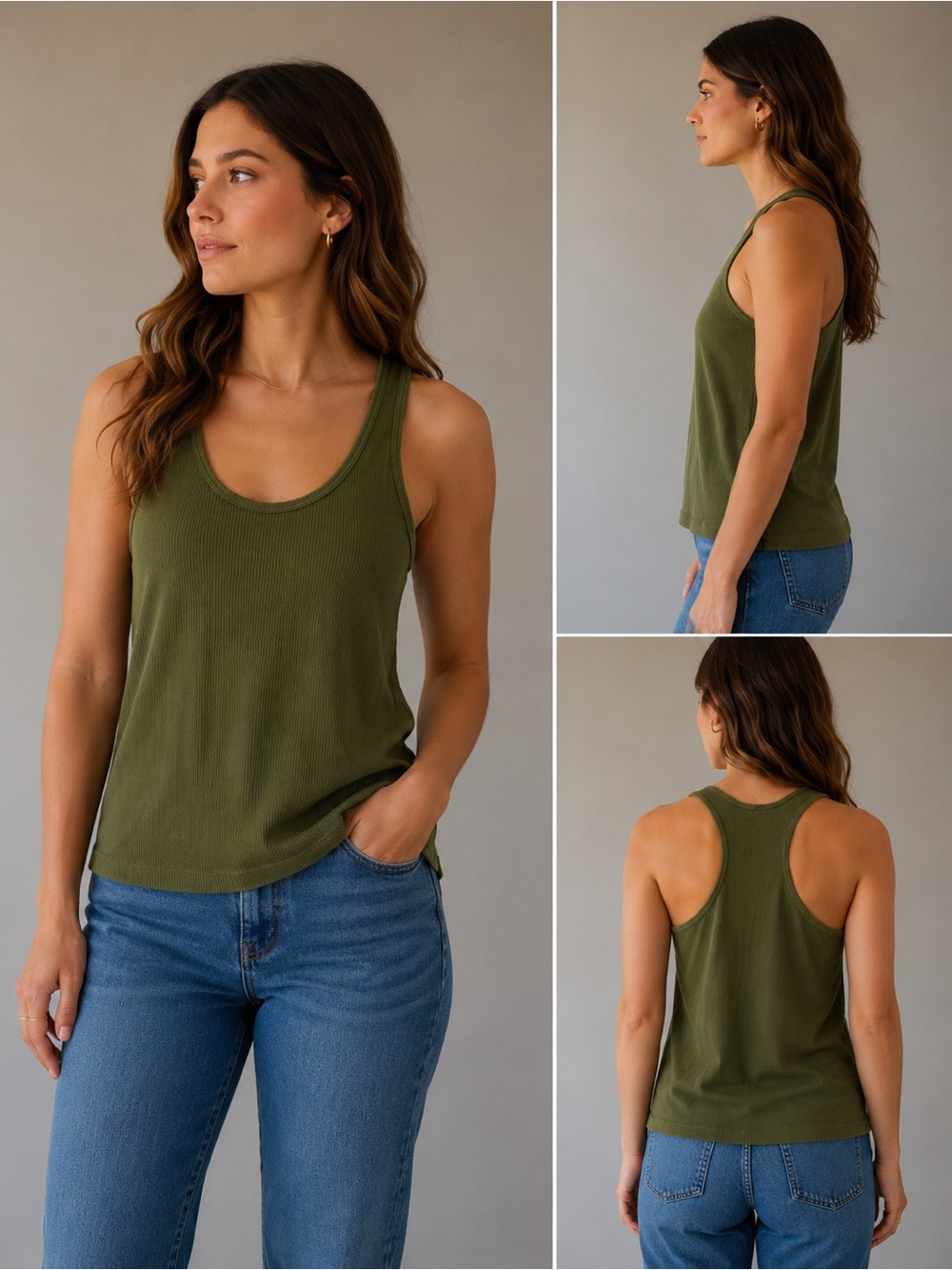 American Apparel Classic Girl Olive Ribbed Racerback Tank L